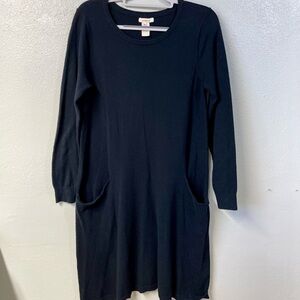 Sundance Black Knit Swing Dress Womens Medium Long Sleeve Pockets Casual Wear